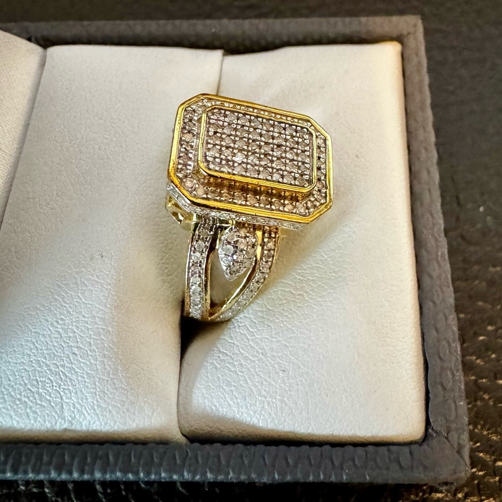 Engild(TM) Round White Diamond 14K Yellow Gold over Sterling. Sz 5.